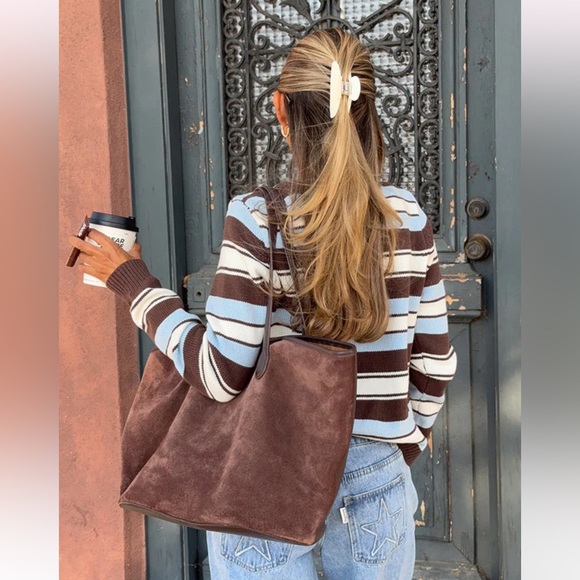 beginning boutique brown, blue, & white striped cardigan - Picture 5 of 10